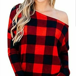 Off Shoulder plaid top
